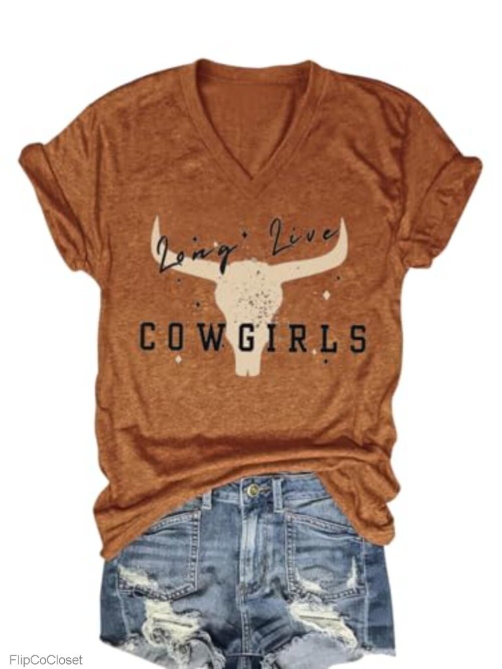 V Neck Short Sleeve Cowgirl Graphic Tee Western Country T Shirt